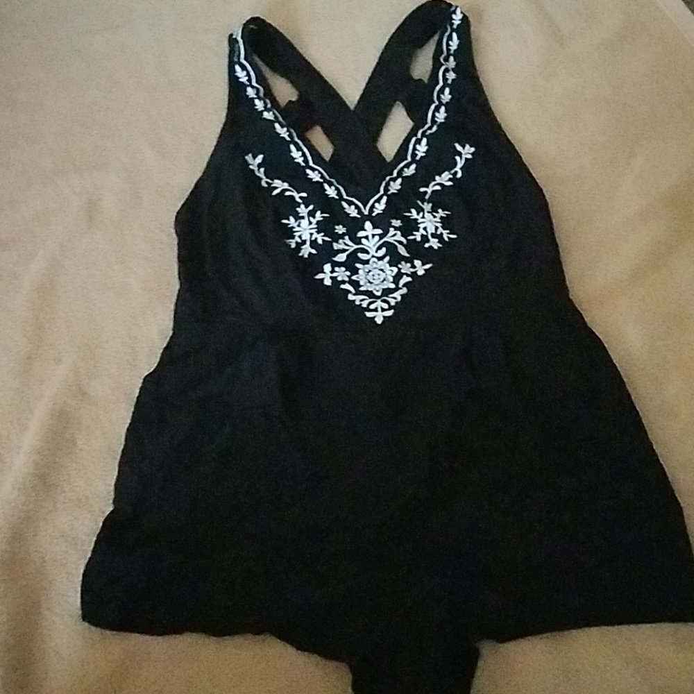 black embroidered romper